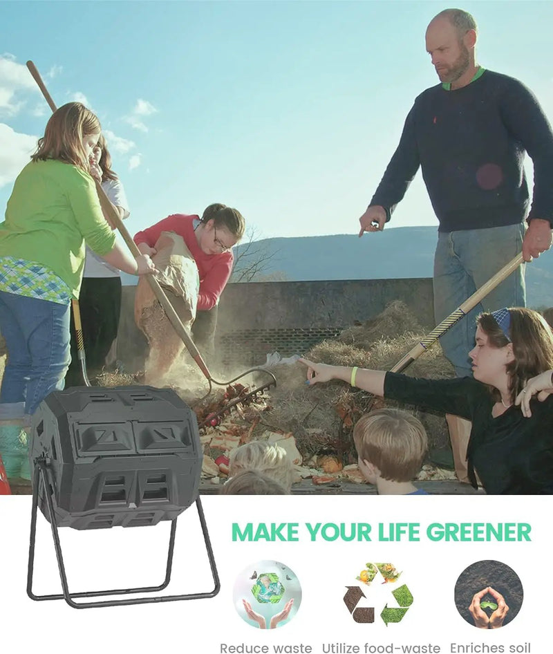 2021 Upgraded Tumbling Composter with Compost Thermometer - Dual Chamber Garden Compost Bin(43 Gal, Green), photo 6 of 6