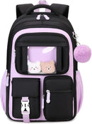 Kids Backpack for Girls School Bags for Middle School Students Book Bag for Elementary Primary Kawaii Ita Backpack, Black and Purple by TinyTreasures Baby Boutique