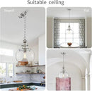 WUZUPS Chandelier Rustic Farmhouse Industrial Round Ceiling Pendant LED Light Fixture with Clear Glass Shades for Dining Room Kitchen Island Foyer Entryway, H 13" x W 10", E26 Base, Brushed Nickel by CozyNest Decor