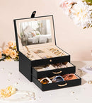 Black Jewelry Box Organizer: Home Decor for Women - 2-Drawer Holder for Valentine’s Day Birthday Christmas Black Pink by TinyTreasures Baby Boutique