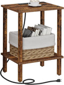 TUTOTAK End Table with Charging Station, Small Side Table with Outlets, Nightstand Bedside Table, 2-Tier Storage Shelf for Small Space, Living Room, Bedroom, Brown TB01BB040C by CozyNest Decor