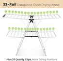 COSTWAY Clothes Drying Rack, Foldable 2-Level Laundry Drying Rack w/Height-Adjustable Wings, 33 Drying Rails & Sock Clips, Standing Large Drying Rack for Clothing, Indoor Outdoor Use by CozyNest Decor