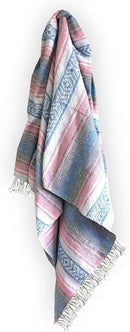 Del Mex Classic Mexican Blanket, Large Authentic Woven Falsa Throw (70"x50"), Artisan Southwest Décor for Beach, Yoga, Outdoors (Light Pink/Blue) by CozyNest Decor