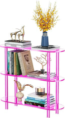 Clear Bookshelf, Acrylic Bookcase with Open Book Shelf Console Table for Entryway Office (3 Tier Pink) by CozyNest Decor