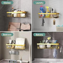 Veken Adhesive Shower Caddy 6-Pack,Gifts for Women Mom,Heavy Weight Bearing,Large Wall Mounted Bathroom Shelves Rack,Organizer Storage Accessories with Soap Dish&Toothbrush Holder,Bright Gold by CozyNest Decor