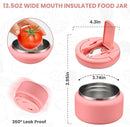 Soup Thermo for Hot Food Kids 13.5oz Lunch Containers with Buckle Lid Wide Mouth Hot Food Jar Vacuum Insulated Stainless Steel Bento Box Leakproof with Spoon(Pink) by TinyTreasures Baby Boutique