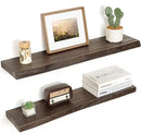 Floating Shelves for Wall Decor, Rustic Solid Elm Wood Live Edge Floating Shelves Wall Mounted, Wall Shelves with Invisible Bracket for Living Room Bathroom Bedroom Kitchen, 32 Inch Set of 2, Walnut by CozyNest Decor