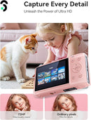 SOOMFON Digital Camera - Max 72MP Point and Shoot Kids Cameras with 16X Zoom, 32G TF Card, 2 Batteries and Card Reader, Compact Pink Digital Camera for Kids Teens Beginners by TinyTreasures Baby Boutique