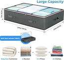 Budding Joy 90L Under Bed Storage Containers, Closet Organizers and Storage Bins, Foldable Underbed Storage Bags for Blanket, Clothing, Comforter, Sweaters, Pillows, Linen Sheets, Wrapping Paper, Grey by CozyNest Decor