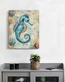 Nautical Seahorse Canvas Wall Art Sea Horse Ocean Theme Print Poster Coastal Framed Picture Painting for Home Beach House Bedroom Wall Decor 8x10 Inch by CozyNest Decor