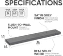 Homeforia 36 inch Gray Floating Shelves, High End Solid Real Wood 36inch Floating Shelf for Wall Mounted, Grey Wooden 36 inches Long Floating Shelves, Heavy Duty Bracket, 36 X 6.5 X 1.75 in, Set of 2 by CozyNest Decor