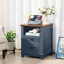 18" Farmhouse Night Stands Set of 2 with Charging Station, 2 Drawers End Table Dresser for Bedroom, Blue Wooden Nightstand, Bed Side Table with Open Shelf, Bedside Cabinet for Living Room by CozyNest Decor