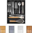 Bellsal Bamboo Silverware Drawer Organizer, Utensil Kitchen Drawer Organizer, Utensil Holder Cutlery Tray with Grooved Drawer Dividers for Kitchen Utensils and Flatware Bedroom Office (7 Slot, Black) by CozyNest Decor