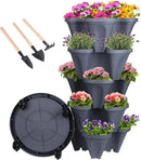 Vertical Planter 5 Tier Stackable Planters Garden Planters Strawberry Herb Flower and Vegetable Planter Indoor Outdoor Gardening Pots with Removable Wheels and Tools by CozyNest Decor