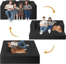 Folding Bean Bag Chair for Adults,3-in-1 Bean Bag Couch Faux Fur Floor Sofa Large Beanbag Convertible Bean Bag Sofa Bed with Pillow in Bedroom,Living Room,Apartment(Queen,Black) by CozyNest Decor