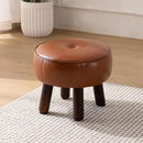 Small Foot Stool, Round Faux Leather Pouf Ottoman Foot Rest, Footstool Ottomans with Rubber Legs Under Desk, 13''L x 13''W x 10.2''H, Footrest for Couch, Living Room, Bedroom, Hallway, Brown by CozyNest Decor