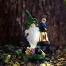 Solar Gnome Garden Figurine Yard Lights with Solar Lights Lantern & Shovel - Outdoor Yard Art Lawn Ornaments for Porch Patio Balcony - Gnome Gifts for Women Mom by CozyNest Decor