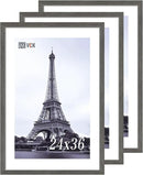 VCK 24x36 Poster Frame 3 Pack, Gray Solid Wood Picture Frame, Exclusive Wood Grain, Wall Mounting Hanging by CozyNest Decor