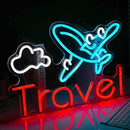 Travel Neon Sign USB Airplane LED Light Up Sign for Wall Decor Dimmable 12.2 * 16.5 In Go To Tranel Neon Light for Airport Travel Agency Bedroom(Ice Blue Red White) by CozyNest Decor