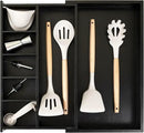 Adjustable Kitchen Drawer Organizer for Utensils and Junk, Food-Safe Contract Grade with 100% Sustainable Wood, Expandable from 10.5 to 19 Inches Wide - Black Bamboo by CozyNest Decor