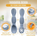 4pc Silicone Baby Spoons Self Feeding Baby Utensils 6-12 Months - 3 Baby Spoon - 1 Baby Fork - Toddler Cutlery Set - BPA Free, Dishwasher Safe - Baby Eating Essentials (Gray/Beige) by TinyTreasures Baby Boutique