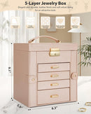 AKOZLIN 5-Tier Jewelry Box Leather Jewelry Storage Organizer with 4 Drawers Lockable for Women Girls Ring Necklace Earring Bracelet Watches Holder with Mirror Champagne by TinyTreasures Baby Boutique