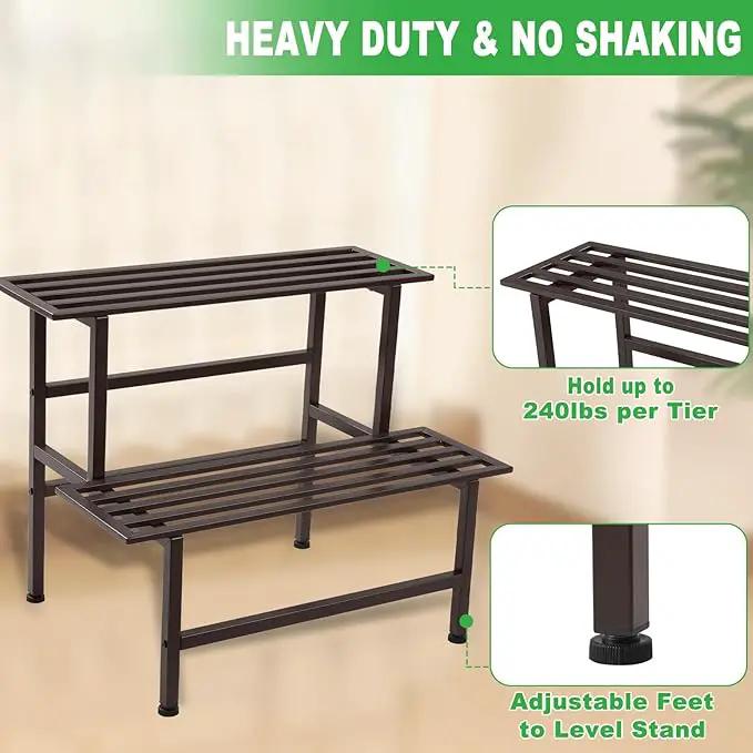 Metal Plant Stand Outdoor Plant Shelf Indoor,2 Tier Heavy Duty Ladder Plant Stands for Multiple Plants,26" L x 20.25" H x 17.75" W,Coffee, photo 3 of 6