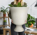 Worth Garden 2-Pack 19.5" H Plastic Urn Planters, Grayish White Large Lightweight Imitation Stone Textured Decorative Flower Plant Pots with Drainage Hole for Indoor Outdoor Patio Front Porch by CozyNest Decor