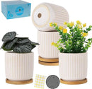 TAMAYKIM 4 Inch Ceramic Plant Pots with Drainage Holes, Modern Flower Planter with Saucer for Indoor Plants, Succulent, Cactus & Herbs, White, Set of 4 (Plants Not Included) by CozyNest Decor