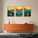 Celestdeco Abstract Mountain Framed Canvas Wall Art Set, Forest Pine Tree Golden Sunset Wall Decor, Mixed Patchwork Landscape Art Print for Living Room, Bedroom, Dining Room, Office - 24"x36"x3 by CozyNest Decor