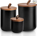 Black Ceramic Canister Set with Bamboo Lids, 3-Piece Airtight Food Storage Jars for Kitchen - Flour, Sugar, Coffee, Tea, Spice - Small, Medium, Large Sizes by CozyNest Decor