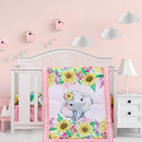 Cloele Crib Bedding Set for Baby Girls - 3 Piece Elephant Baby Bedding Set includes Pink Crib Skirt Crib Quilt Fitted Sheet - Sunflower Soft Nursery Comforter Bedding Set for Girls by TinyTreasures Baby Boutique