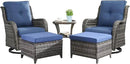 Outdoor Wicker Patio Furniture Set - 5 Pieces Rattan Patio Conversation Set with 2 Rocking Swivel Chairs,2 Ottomans and 1 Side Table for Porch Deck Backyard Garden(Mixed Grey/Blue) by GreenHaven Gardens