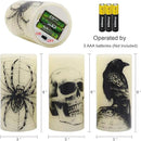 Wondise Halloween Flickering Flameless Candles with 6hrs Timer, Battery Operated LED Real Wax Candles Set of 3 Skull, Spider Web, Crow Raven Decals Halloween Home Decoration Gifts(3 x 3 x 6 Inch) by CozyNest Decor