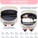 MOMUVO Diaper Bag Backpack, Quilted Baby Bag with Changing Pad and Stroller Straps and Pacifier Case, Multifunction Waterproof Travel Diaper Bags, Unisex, Light Grey and Pink by TinyTreasures Baby Boutique