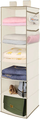 MAX Houser 6 Tier Shelf Hanging Closet Organizer, Closet Hanging Shelf with 2 Widen Straps for Storage, Foldable (Beige2) by CozyNest Decor