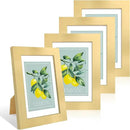 4x6 Picture Frame Set of 4, 4 x 6 Wood Photo Frames with Mat for 3.5x5, Wooden Frame with Real Glass Cover for Wall and Tabletop Display,Gold by CozyNest Decor