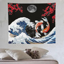 Houselerax Japanese Koi Fish Tapestry, Yin Yang Big Wave Red Cherry Blossom Tapestries Wall Hanging for Bedroom Living Room Office Decor 60"x50" by CozyNest Decor