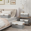 Yawinhe Fabric Storage Bins with Handles, Foldable Baskets for Shelves, Cubes with 3 Handles, Large Boxes for Clothes, White/Grey, 16.9''Lx11.8''Wx10.2''H, 4-Pack by CozyNest Decor