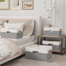 Yawinhe Fabric Storage Baskets, Foldable Closet Organizer for Shelves, Large Boxes with 3 Handles, Canvas Bins for Clothes, White/Grey, 12.99''Lx9.05''Wx7.87''H, 2-Pack by TinyTreasures Baby Boutique