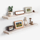 Axeman Floating Shelves for Wall - 40''W x 8'' D Rustic Solid Elm Wood Shelves for Storage, Wall Mounted Display Shelving with Invisible Heavy-Duty Metal Bracket (White Wash, 2PCs) by CozyNest Decor