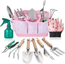 Gardening Tools of 9 Pieces | Stainless Steel Heavy-Duty Gardening Hand Tools with a Delicate and Durable Storage Bag and Anti-Slip Rubber Gloves | Pink by GreenHaven Gardens
