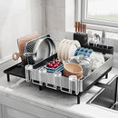 SUNLY Large Dish Drying Rack, Expandable Dish Racks for Kitchen Counter, Space Saving 304 Stainless Steel Drying Rack Kitchen, Extra Large Drainer with Multifunctional Flip Up Pegs, Black by CozyNest Decor