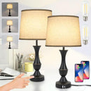 Touch Lamps for Bedrooms Set of 2, Farmhouse Table Lamp with USB C Charging Port, 3 Way Dimmable Nightstand Lamps with Linen Fabric Lampshade for Bedroom, Living Room (Pack2-Black) by CozyNest Decor