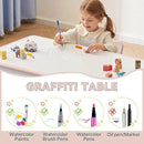 Kids Study Table and Chairs Set, Height Adjustable Toddler Table and Chair Set for Kids Ages 3-8, Graffiti Desktop Plastic Children Art Table with 4 Seats, Lovely Pink by CozyNest Decor