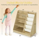Kids Bookshelf, 4-Tier Kids Wooden Bookshelf with Toy Storage Montessori Toy Shelf, 32”L x 16”D x 32”H Nursery Bookshelves Childrens Bookcase Baby Toddler Book Shelf for Kids Rooms Clearance by CozyNest Decor