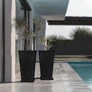 LA JOLIE MUSE 26 inch Tall Black Planters for Outdoor Plants,Set of 2 Tapered Planters with Trays,V-Shape Rectangular Garden Planters for Front Door, Patio and Deck by GreenHaven Gardens