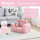 Toddler Chair Kids Couch, 2-in-1 Comfy Armchair with Removable and Washable Cover Carrying Handle, Convertible Reading Chair Toddler Couch for Girls and Boys, Pink Rainbow by CozyNest Decor