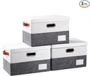PRANDOM Foldable Storage Bins with Lids [3-Pack] Fabric Collapsible Storage Boxes Baskets Cubes Containers with Handles for Closet Living Room Bedroom (Grey & White 14.9x9.8x9.8'') by TinyTreasures Baby Boutique