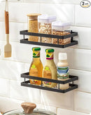 Metal Spice Rack Wall Mount Floating Shelves 2 Pack Black Storage organizer for Cabinet Door Pantry Kitchen Bathroom Supplies (13.7inches length) by CozyNest Decor